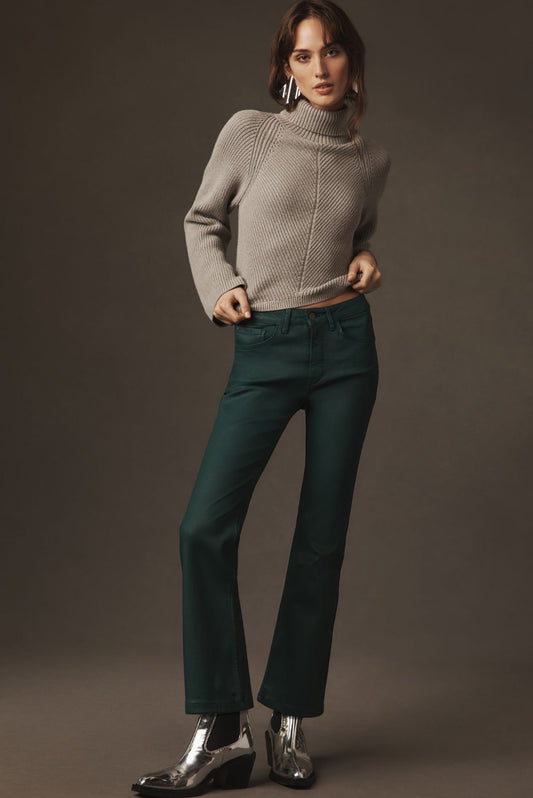 The Yaya Coated Mid-Rise Crop Flare Jeans