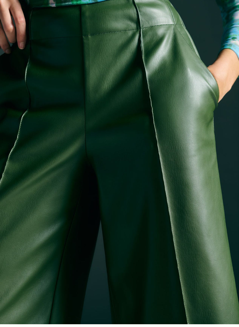 Maeve Faux Leather Pintuck Trousers