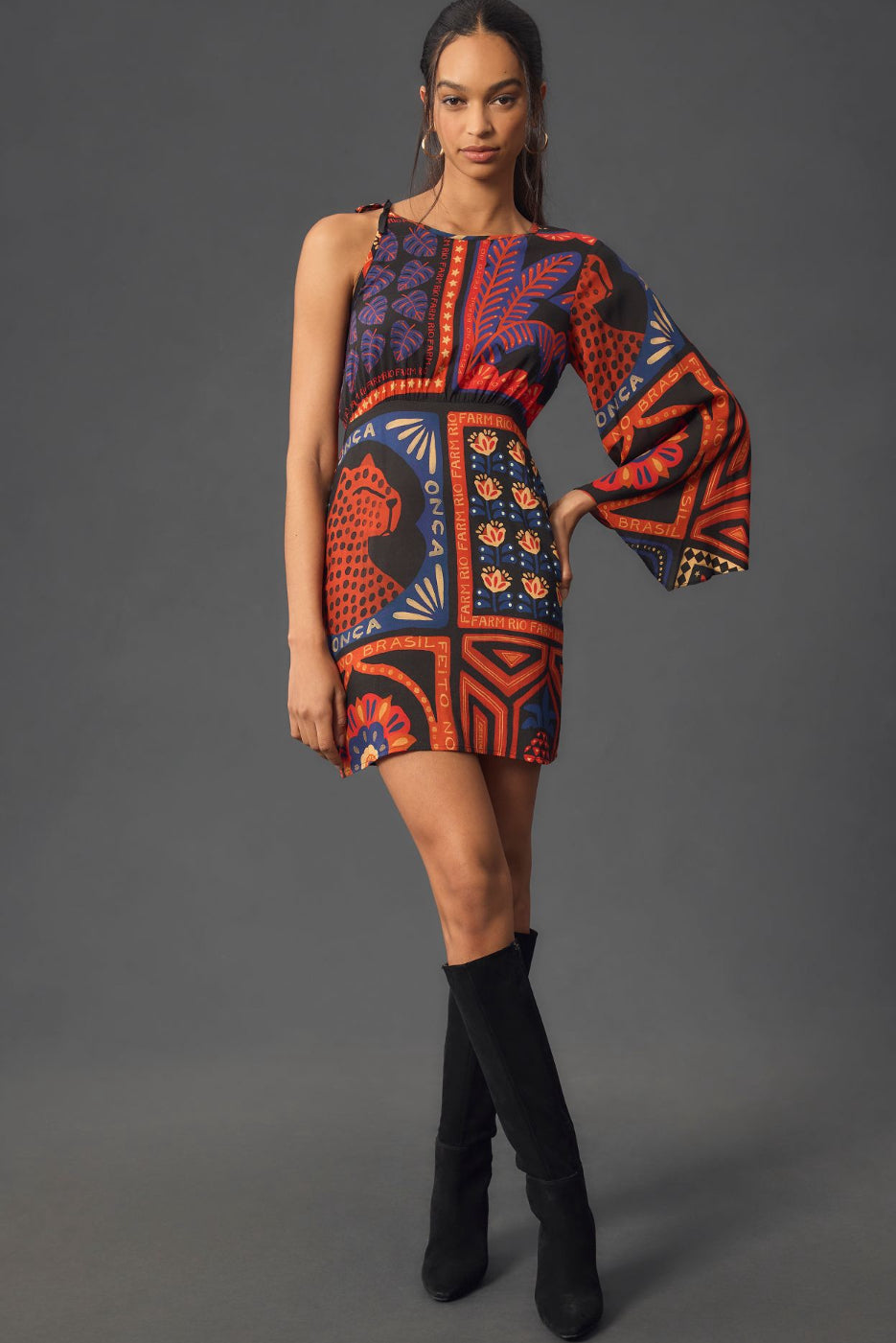 Farm Rio One-Shoulder Mini Dress