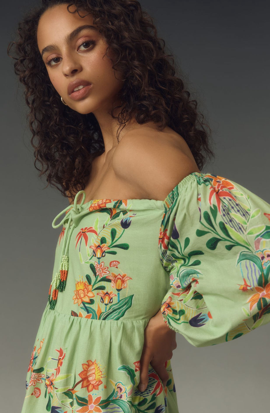 Farm Rio x Anthropologie Off-The-Shoulder Tiered Floral Midi Dress