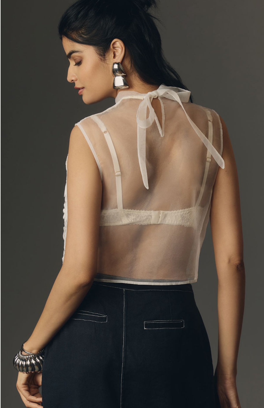 Maeve Sleeveless Sheer Floral Lace Crop Top