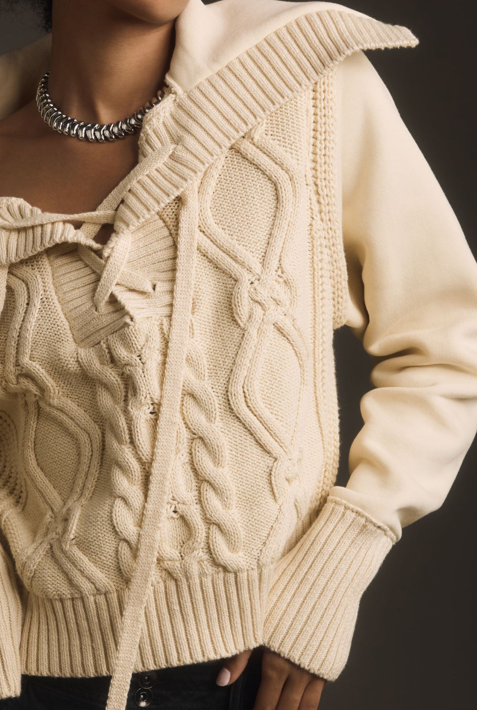 Pilcro Cable Laced Twofer Sweater