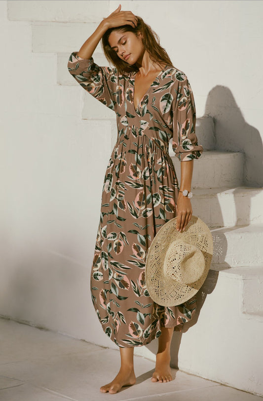 Malai Printed V-Neck Midi Dress