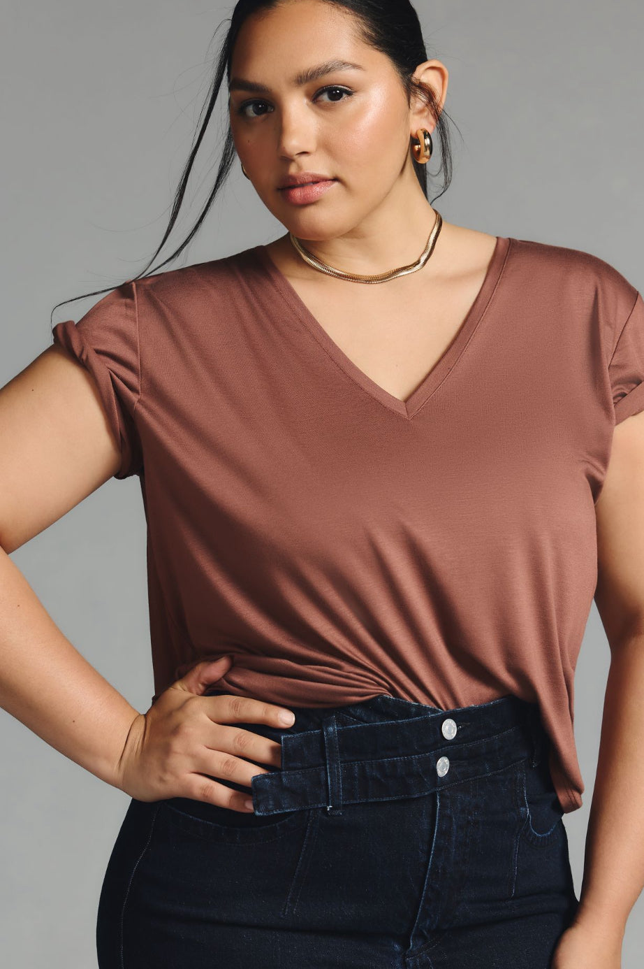 By Anthropologie Silky V-Neck Top