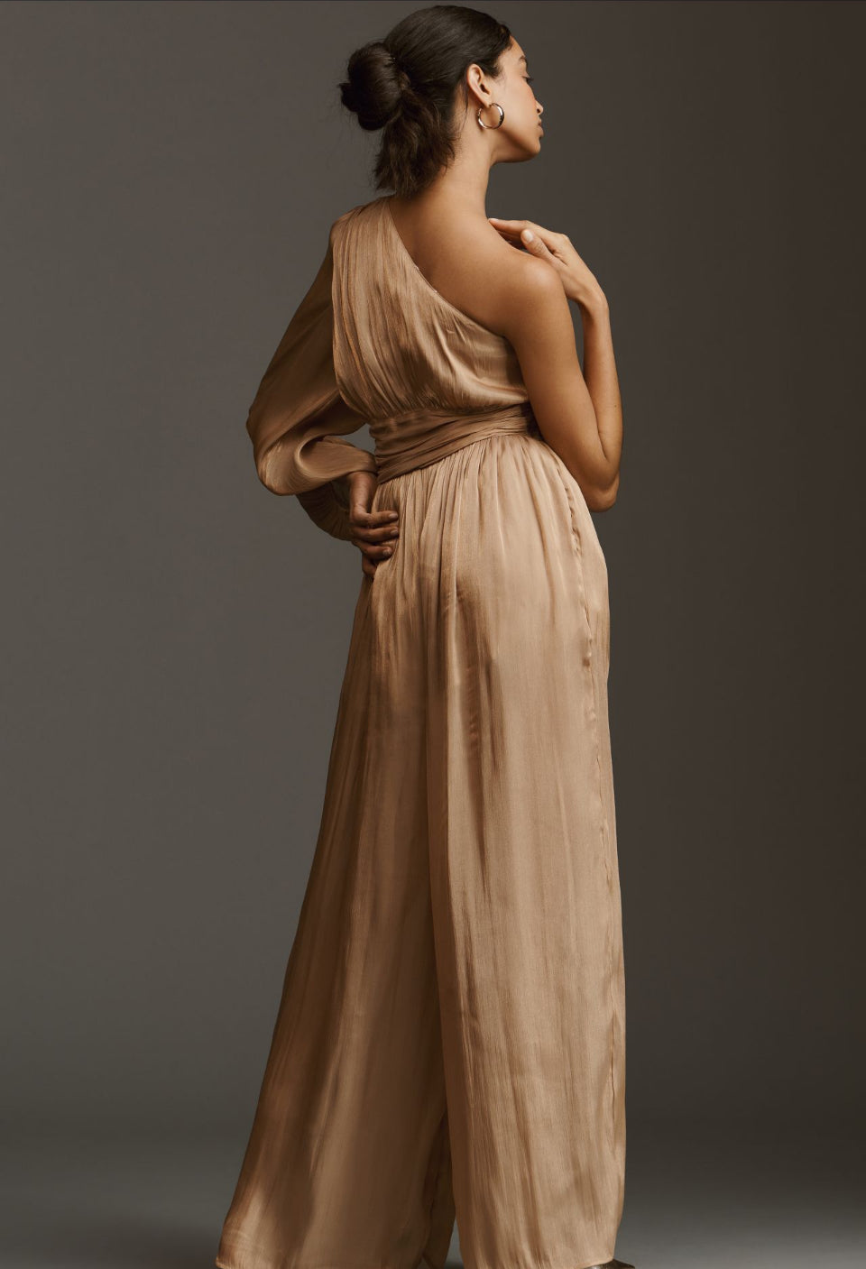 By Anthropologie One-Shoulder Metallic Jumpsuit