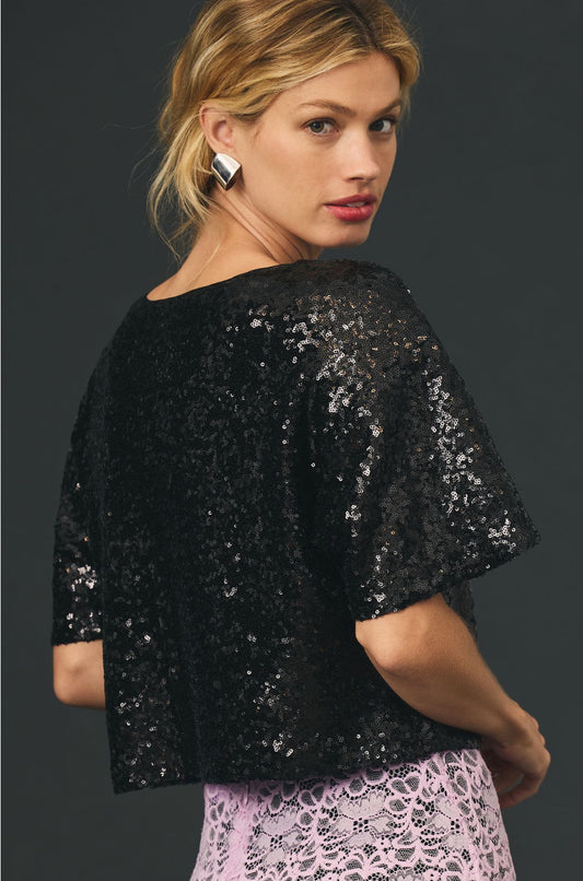 By Anthropologie Sequin Cropped Tee