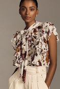 Load image into Gallery viewer, By Anthropologie Tie-Neck Sheer Ruffled Blouse
