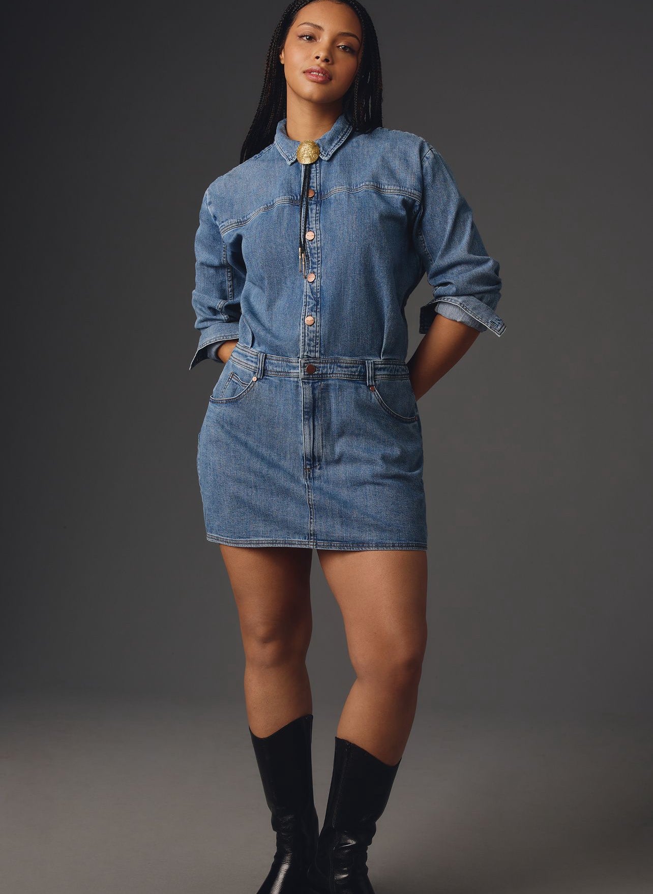 Pilcro Long-Sleeve Denim Micro Mini Shirt Dress