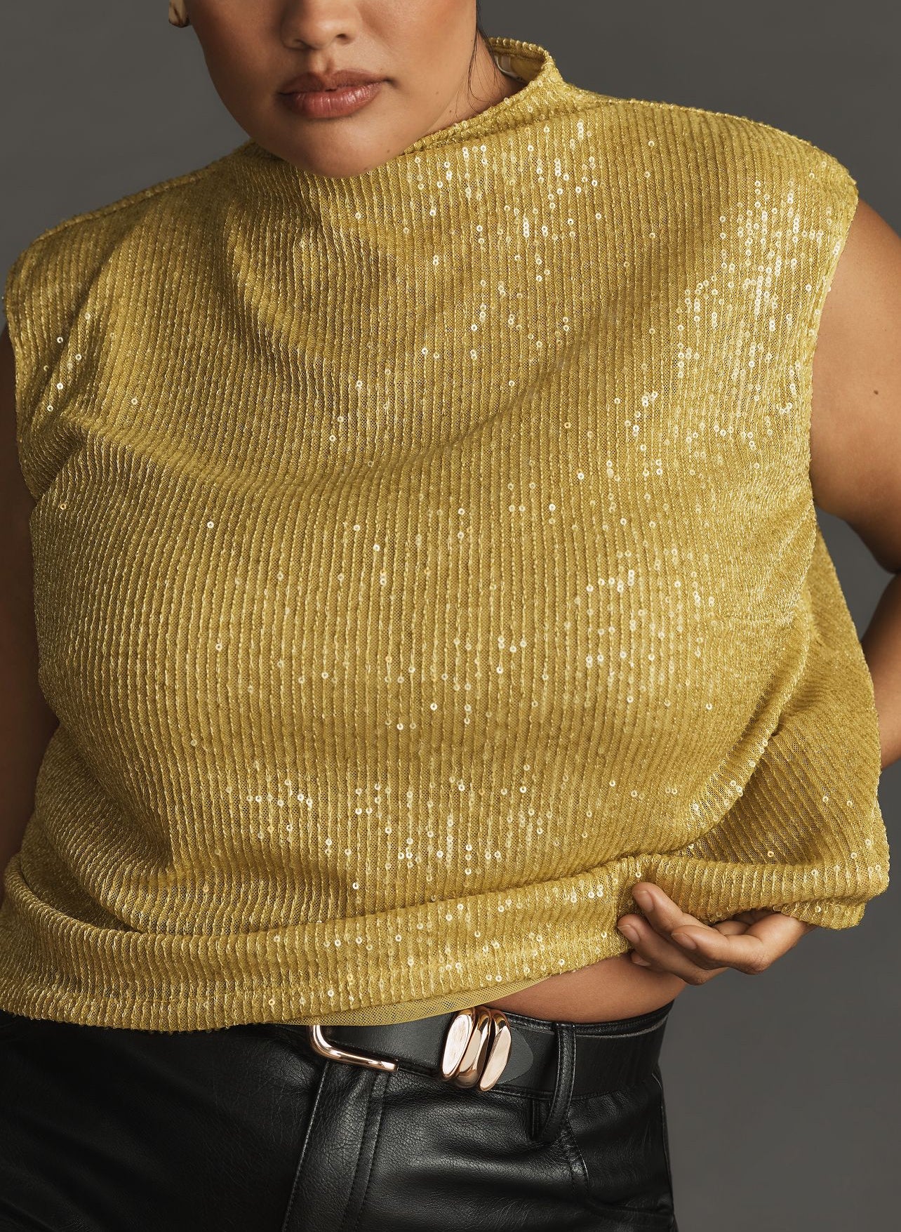 By Anthropologie Mock-Neck Sequin Shell Tank Top