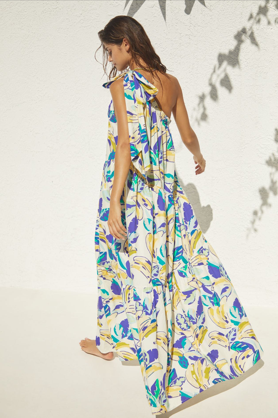 By Anthropologie One-Shoulder Bow Maxi Dress