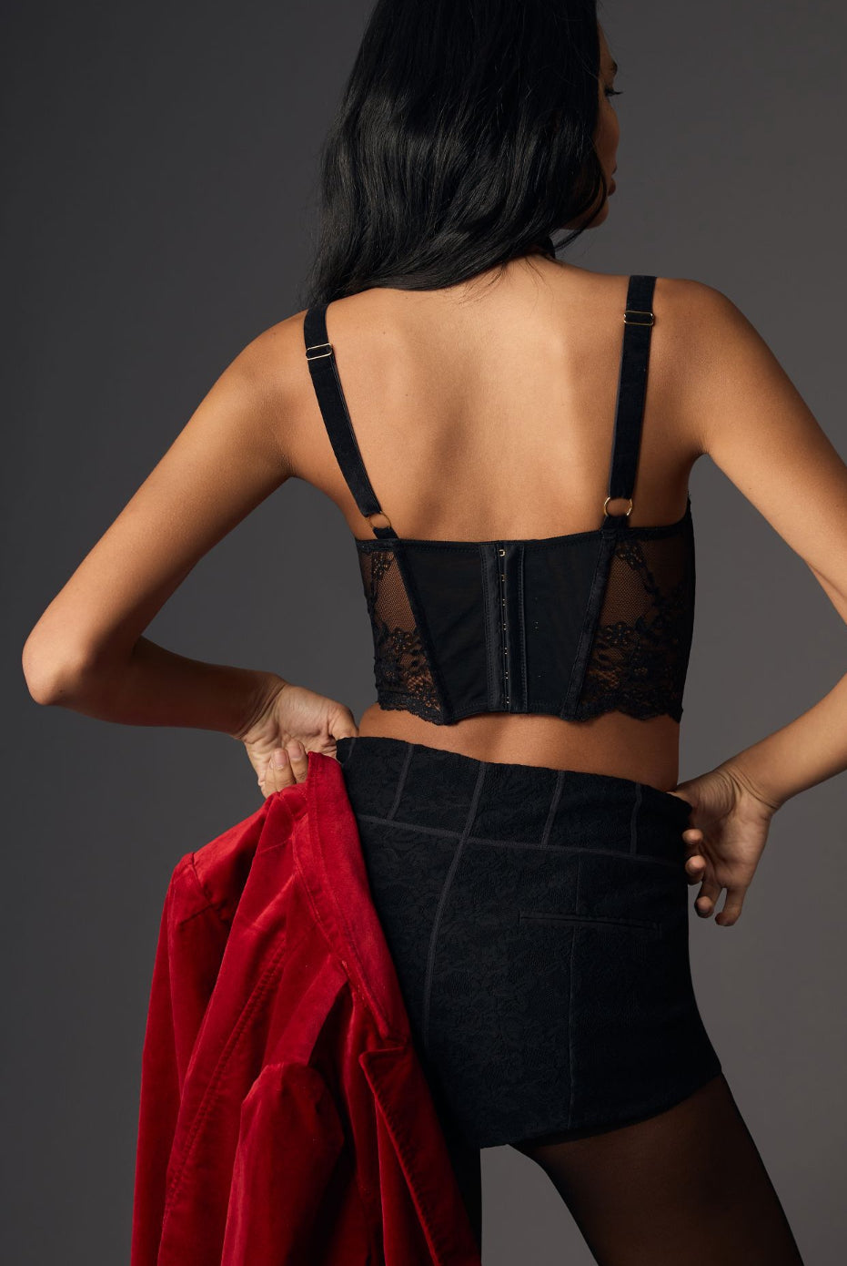 By Anthropologie Lace Velvet Corset Top