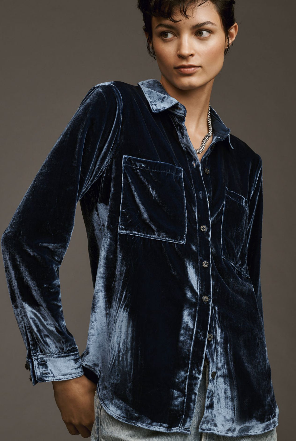 Pilcro Relaxed Velvet Buttondown Shirt