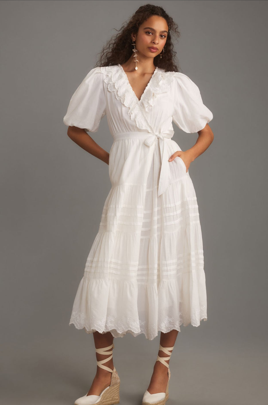 Love The Label Short-Sleeve Ruffled Tiered Wrap Midaxi Dress