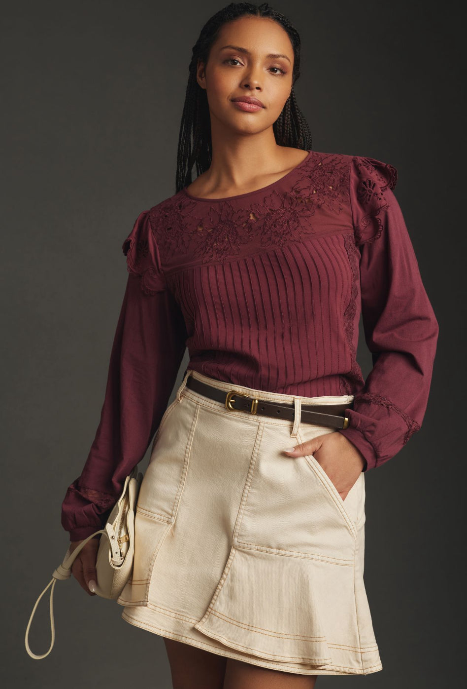 Tiny Long-Sleeve Crescent Ruffled Lace Top