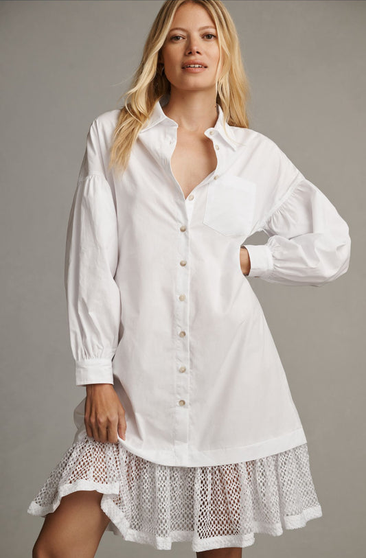 Maeve Lace-Hem Cotton Shirt Dress