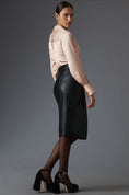 Load image into Gallery viewer, By Anthropologie Long-Sleeve V-Neck Faux Leather Satin Midi Dress
