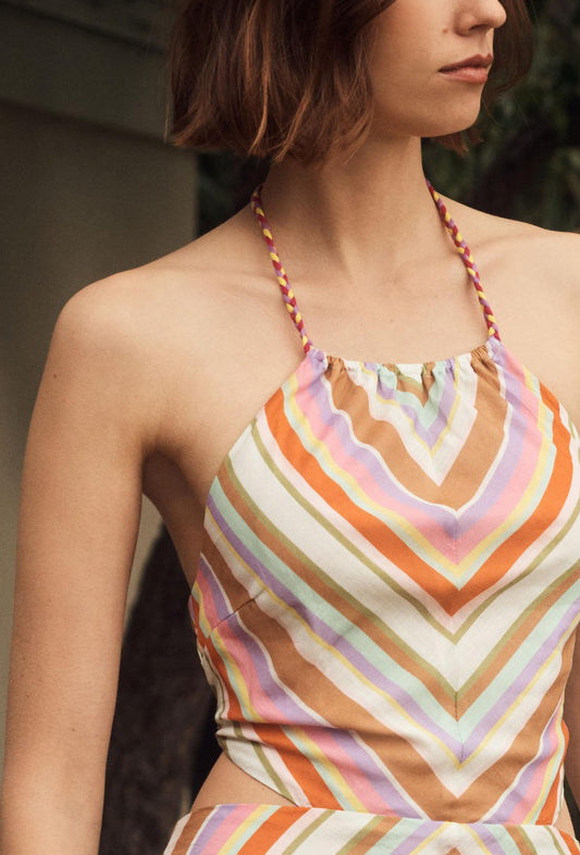 Anthropologie Striped Cutout Halter Dress