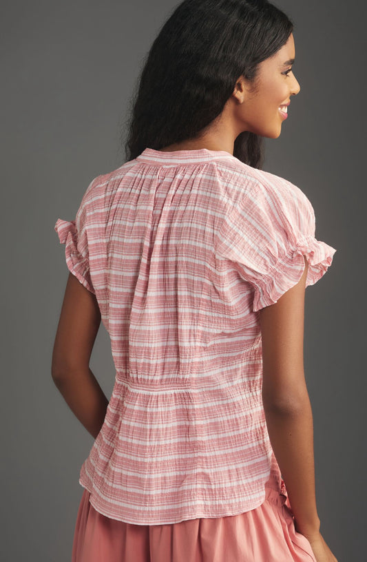 The Tatum Flutter-Sleeve Blouse by Pilcro: Striped Edition