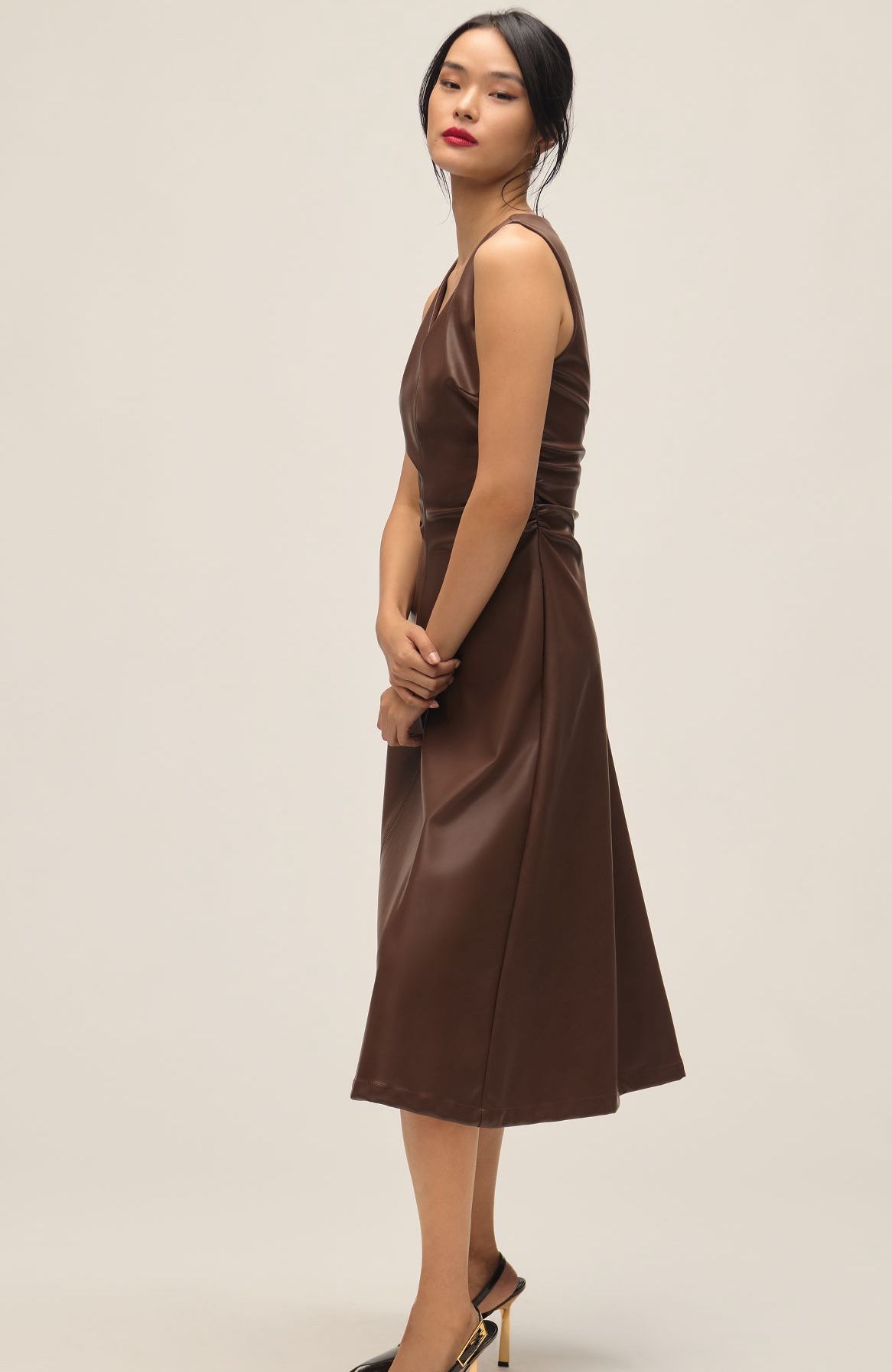 ASTR The Label Omaira Faux-Leather Midi Dress