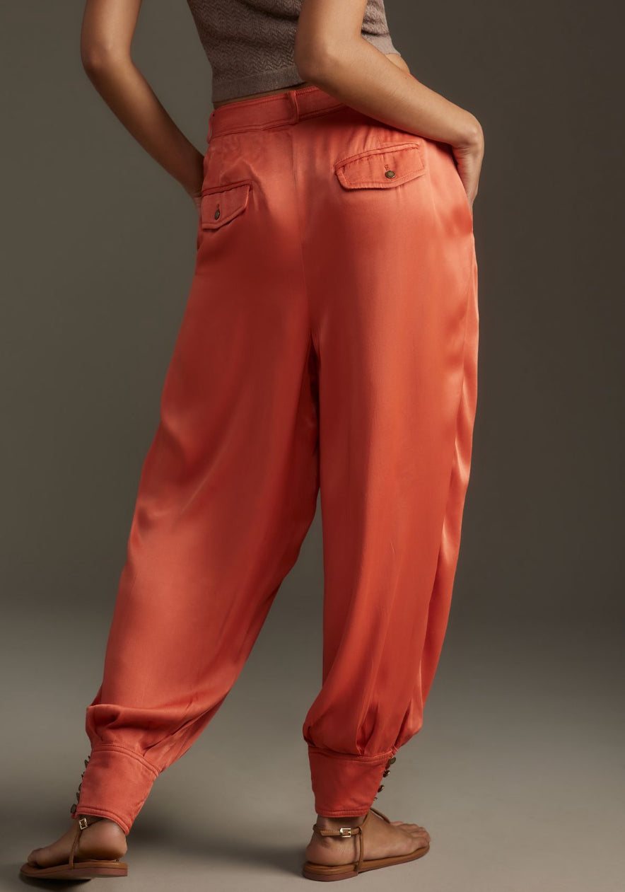 By Anthropologie Silky Cuffed Barrel Pants