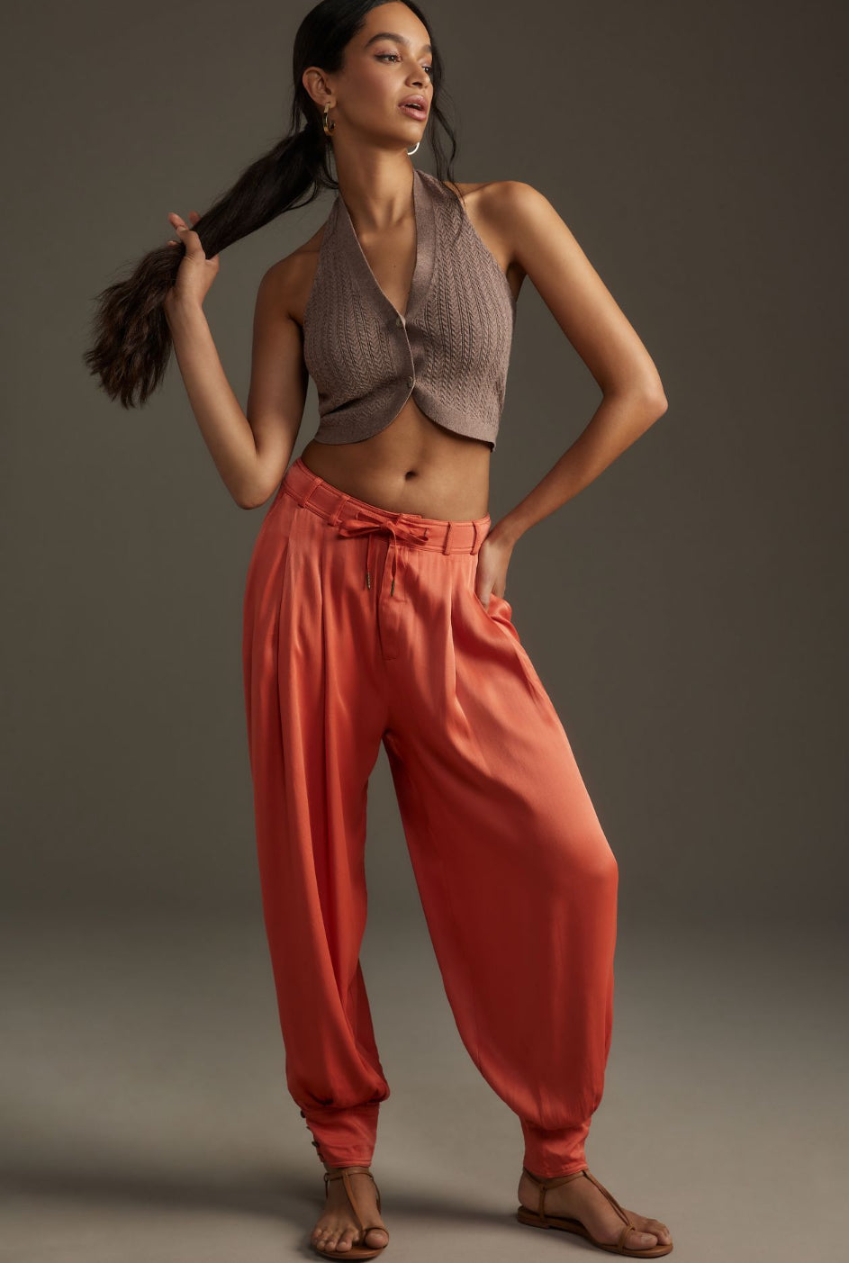 By Anthropologie Silky Cuffed Barrel Pants