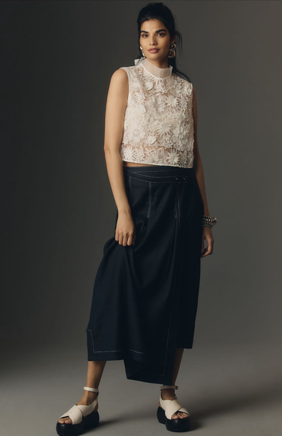 Maeve Sleeveless Sheer Floral Lace Crop Top