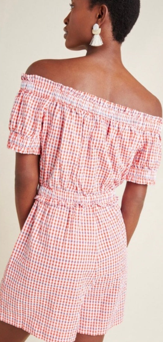 Checked Off-the-Shoulder Romper