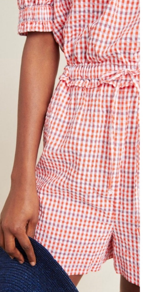 Checked Off-the-Shoulder Romper