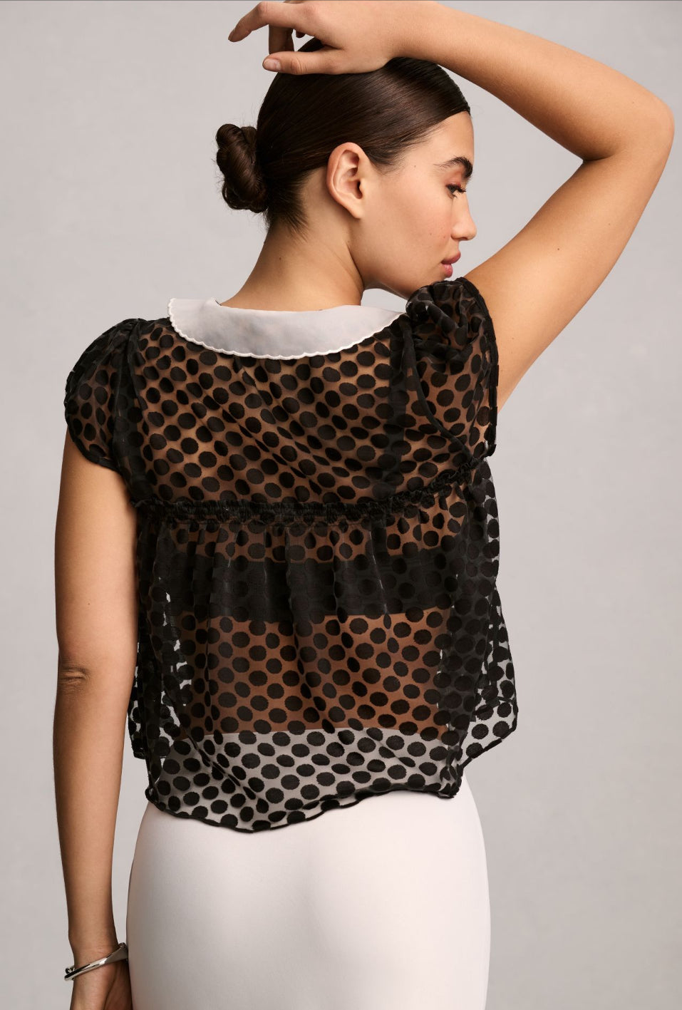 Maeve Collared Cap-Sleeve Sheer Blouse