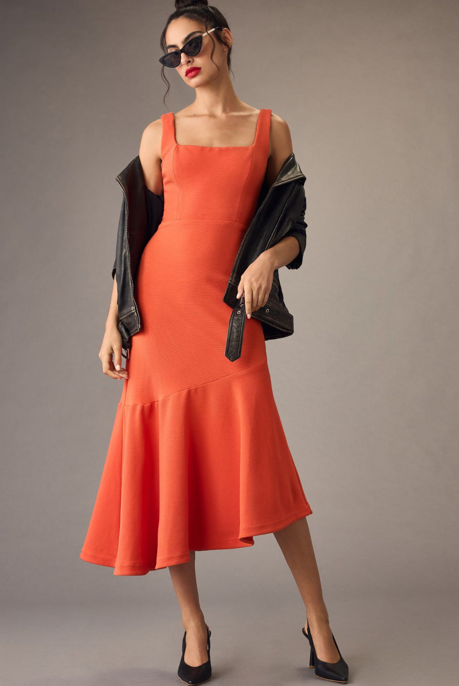 The Ariana Square-Neck Asymmetrical Ruffle-Hem Dress