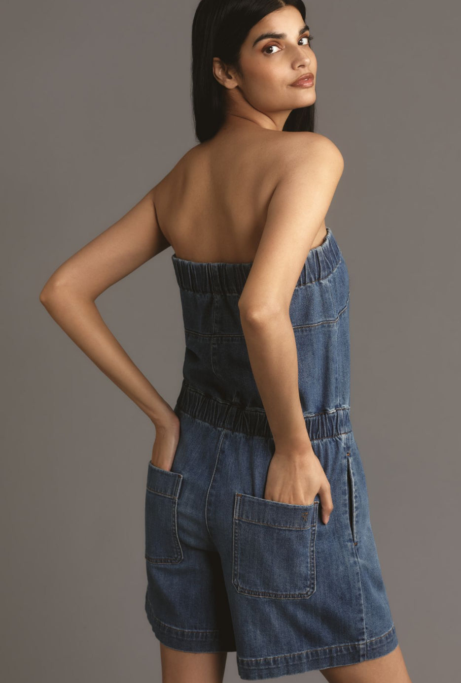 Pilcro Strapless Denim Romper