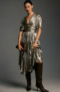 Load image into Gallery viewer, By Anthropologie Short-Sleeve Metallic Cutout Midi Dress
