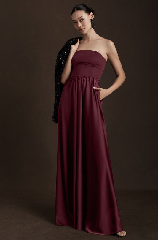 BHLDN Elsie Straight-Neck Satin A-Line Gown