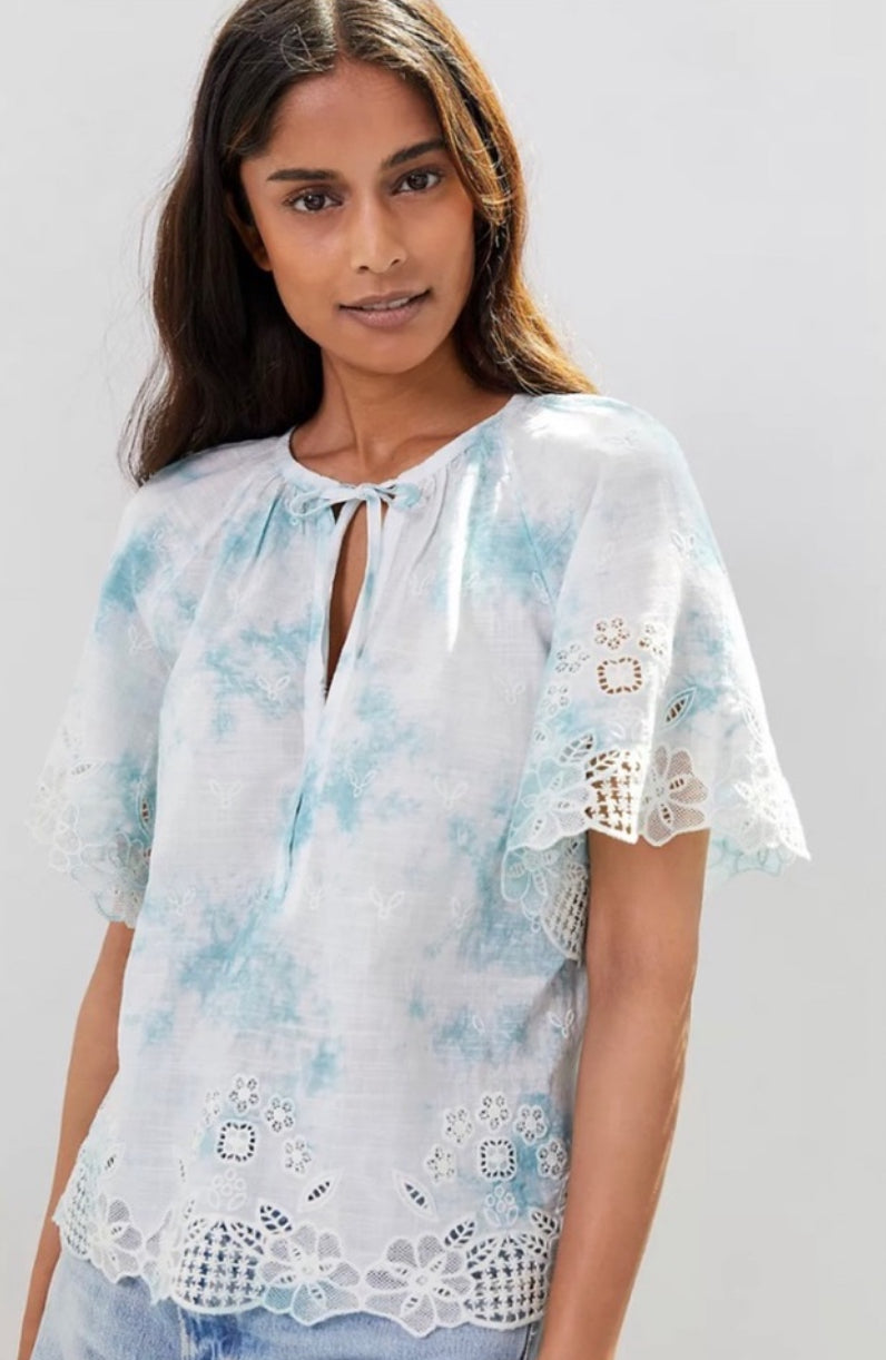 By Anthropologie Embroidered Tie-Dye Blouse