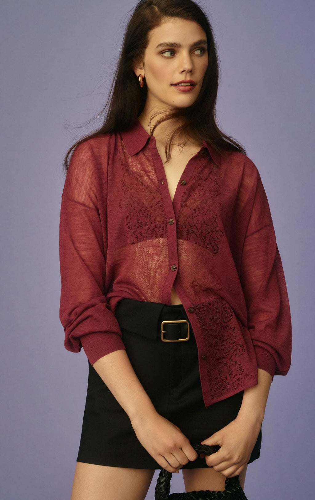 Maeve Sheer Buttondown Sweater Shirt