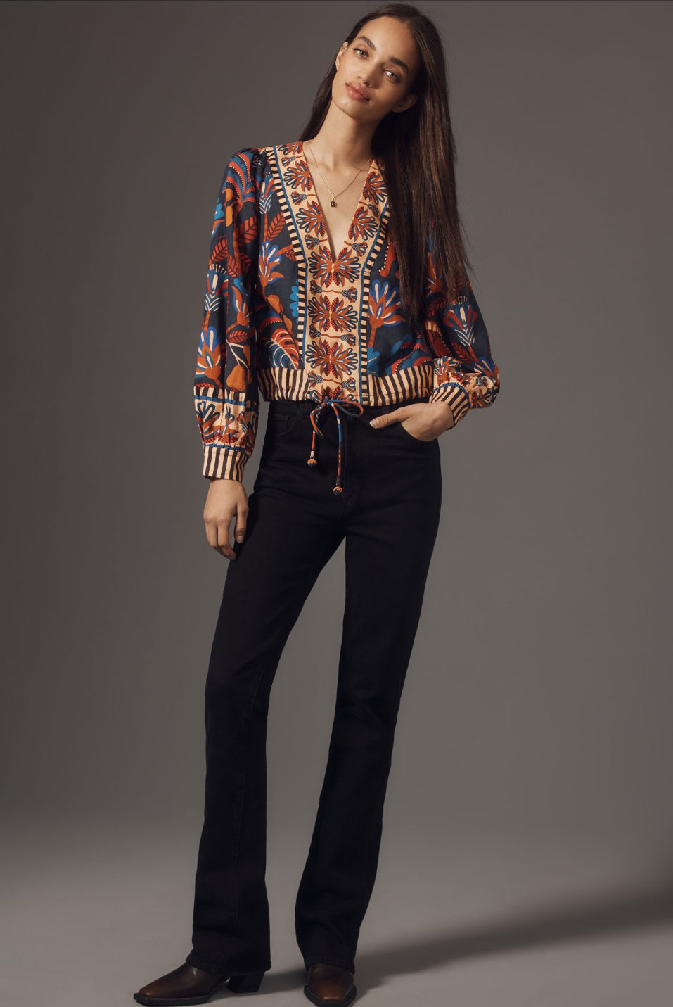 Farm Rio Puff-Sleeve V-Neck Blouse