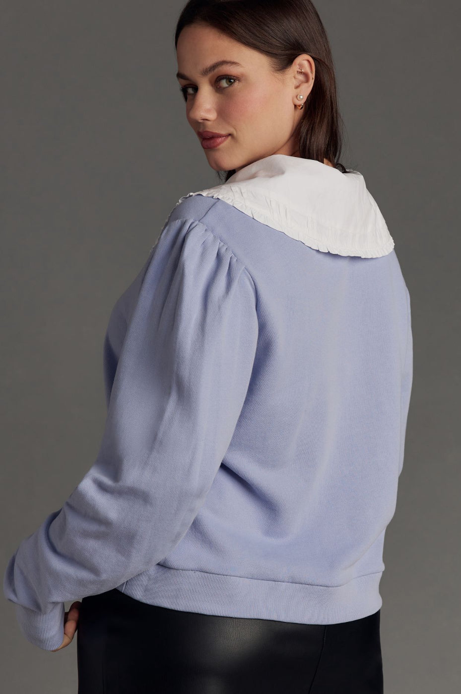 By Anthropologie Poplin-Collar V-Neck Sweatshirt