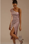 Load image into Gallery viewer, Ieena for Mac Duggal Sequined One-Shoulder Faux Wrap Dress
