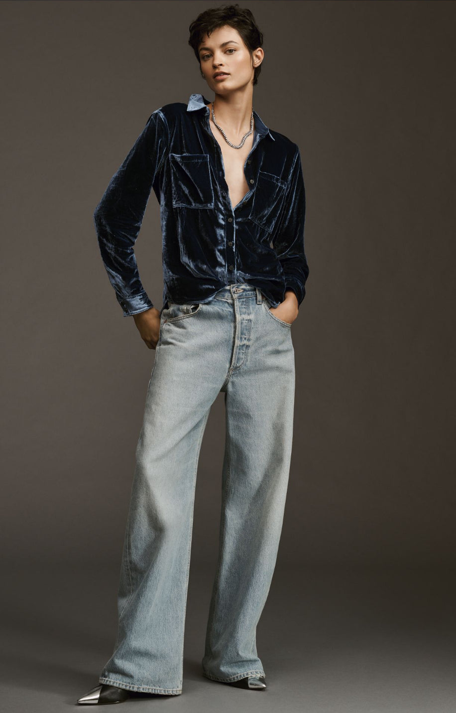 Pilcro Relaxed Velvet Buttondown Shirt