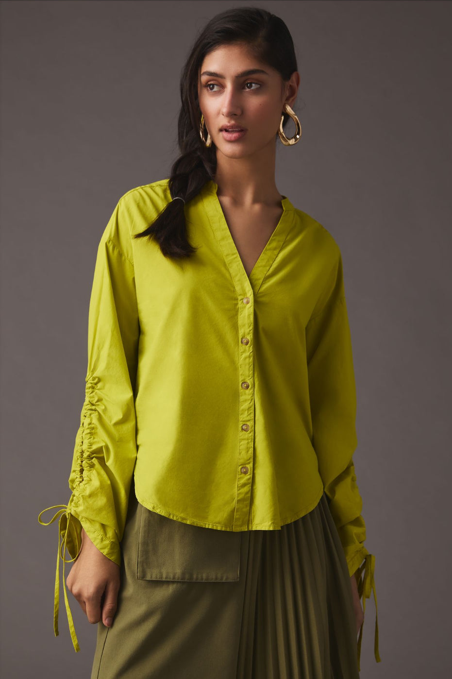 Pilcro Drawstring Poplin Blouse