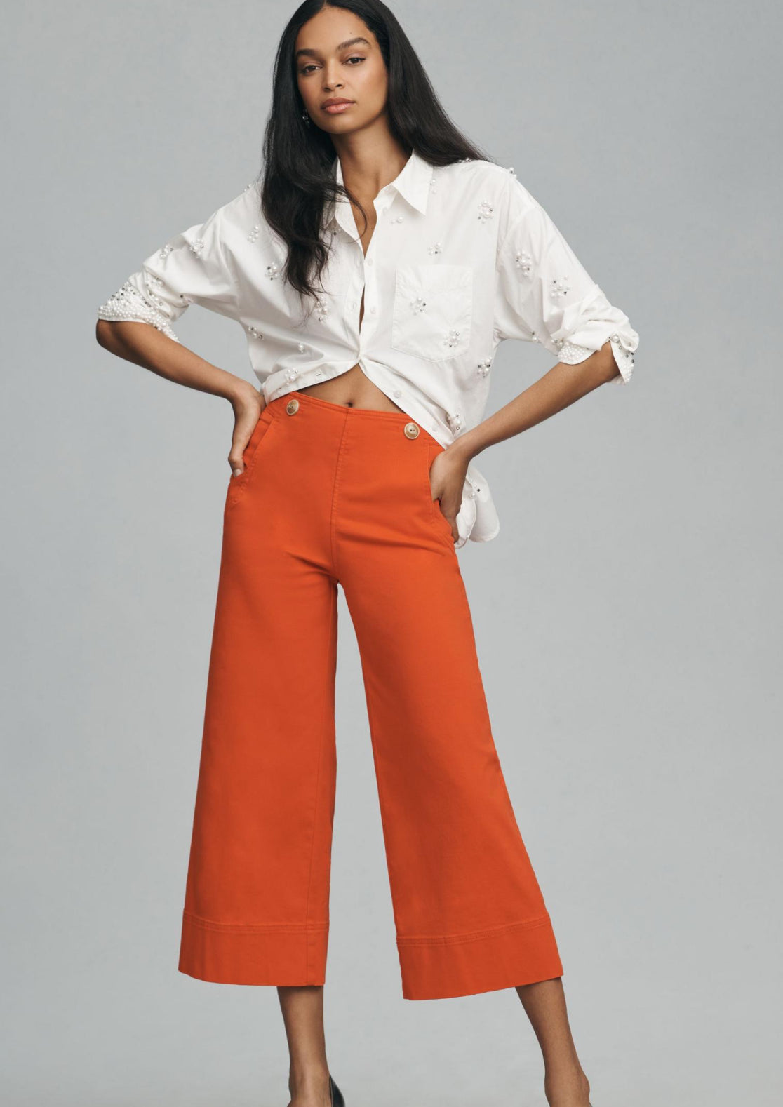 Maeve Buttoned Cropped Wide-Leg Culottes