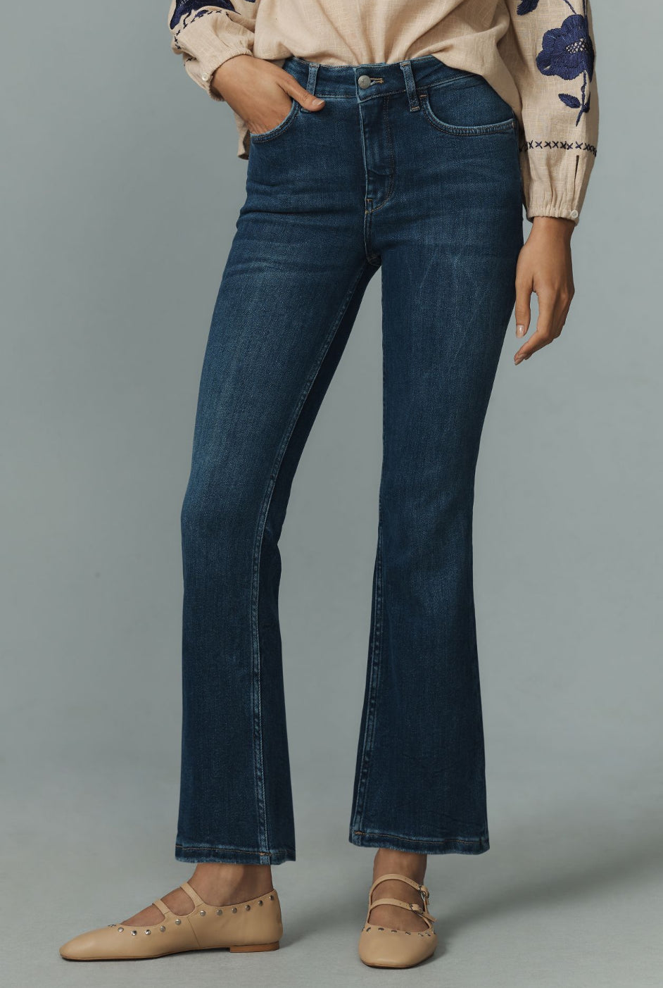 The Yaya Mid-Rise Crop Flare Jeans