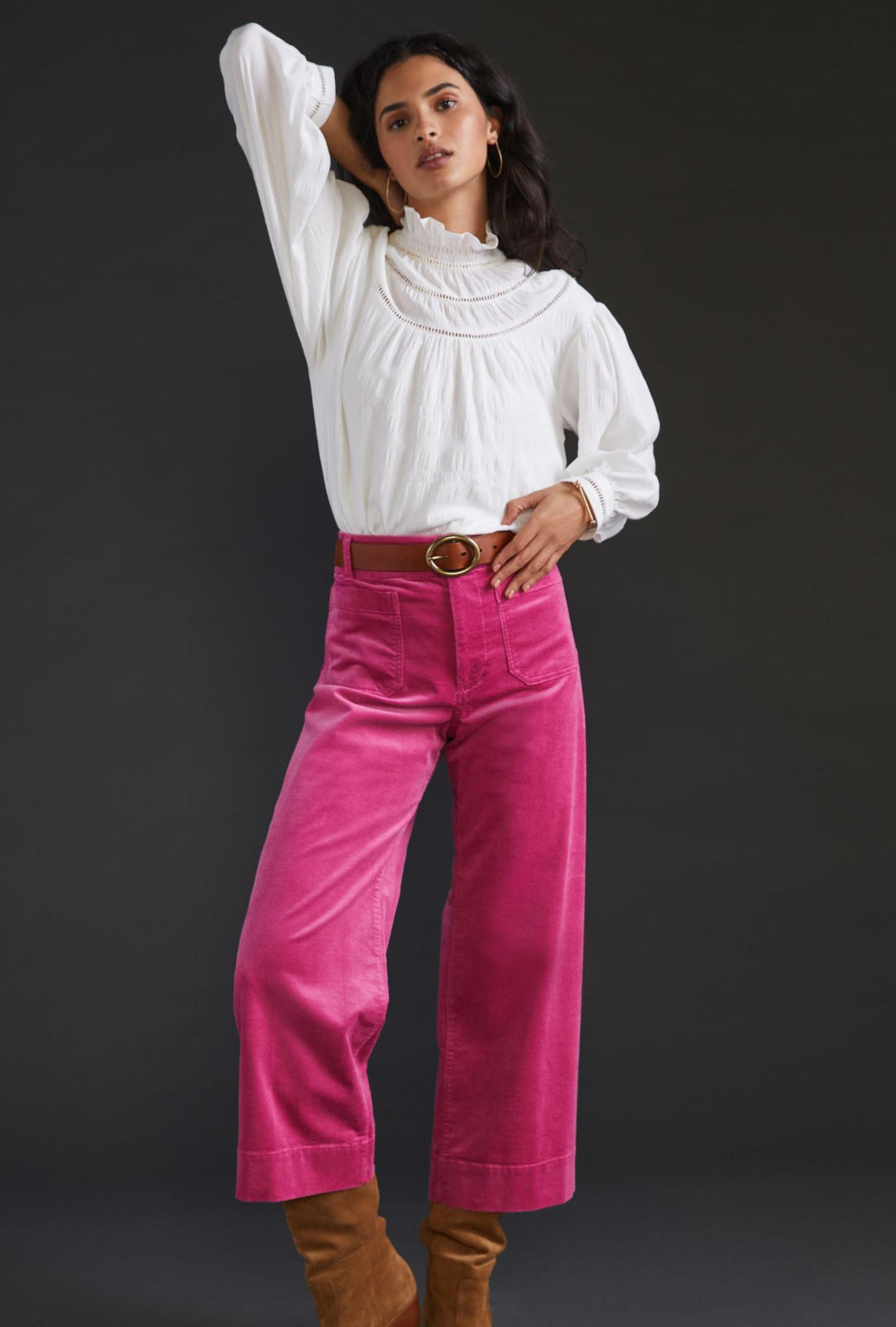 The Colette Cropped Wide Leg Corduroy Pants by Maeve