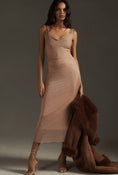 Load image into Gallery viewer, By Anthropologie Sleeveless Cowl-Neck Shine Mesh Midi Dress
