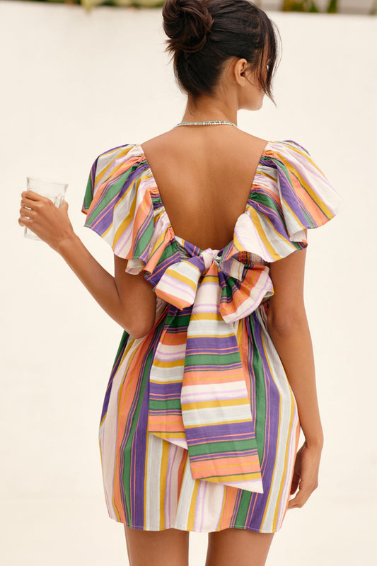 By Anthropologie Ruffle-Sleeve Open-Back Mini Dress