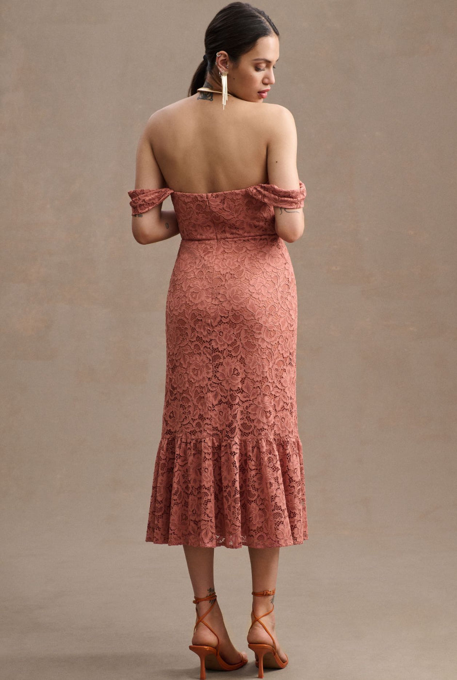 BHLDN Phoebe Off-Shoulder Lace Midi Dress