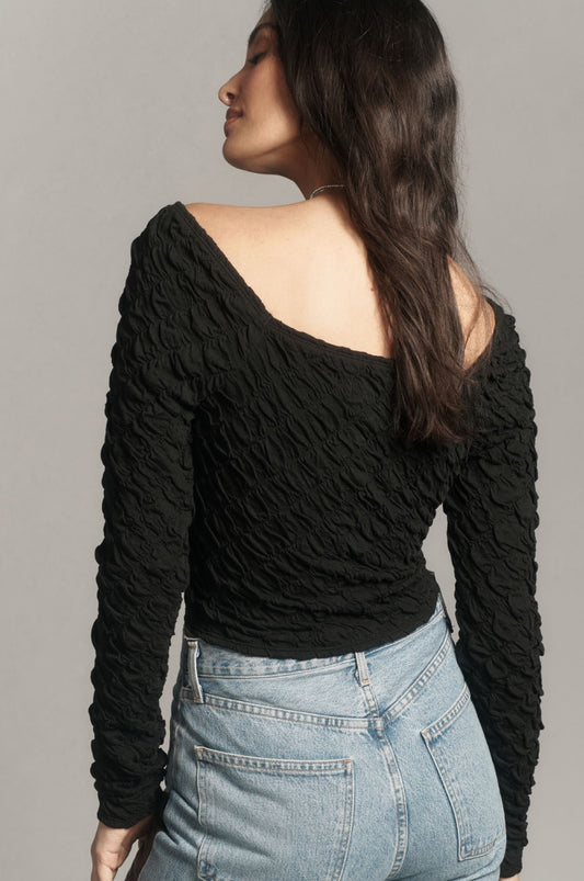 Maeve Long-Sleeve Modern Popcorn Crop Top