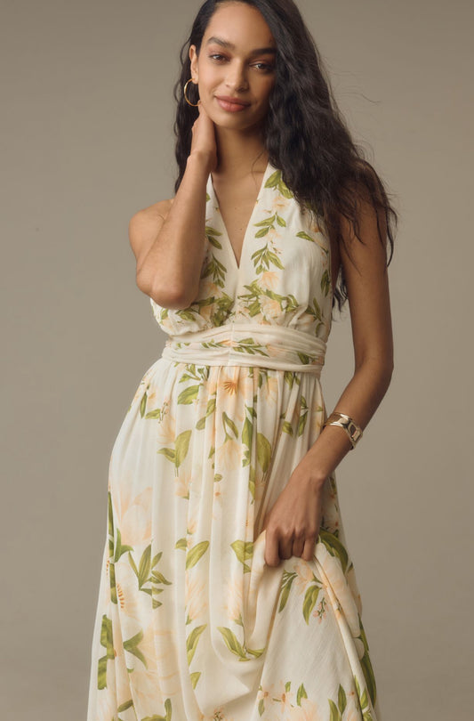 Farm Rio x Anthropologie V-Neck Floral Chiffon Maxi Dress