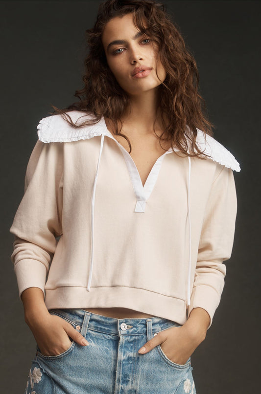 By Anthropologie Poplin-Collar V-Neck Sweatshirt