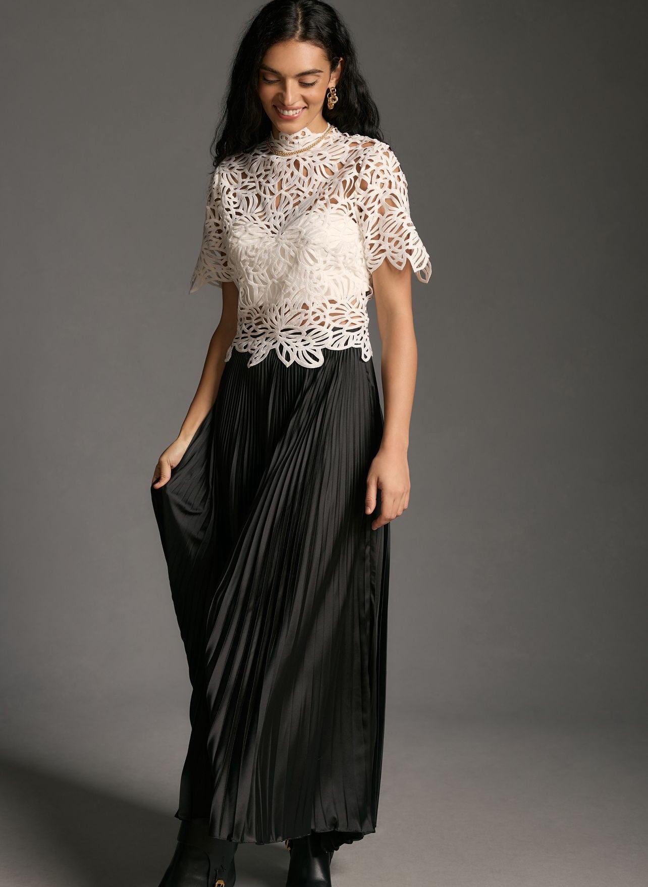 Forever That Girl Short-Sleeve Lace Cutwork Blouse